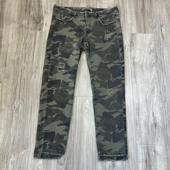 Zara Z1975 distressed camouflage skinny crop ankle-length jeans Size 08 - Picture 3 of 10